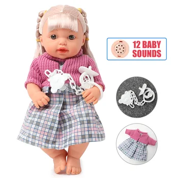 30CM Realist bebe Papusa reborn sunet plin corp moale din silicon 12 inch nou-născutului baby Doll părul lung, Hainele set Boneca Jucarii copii