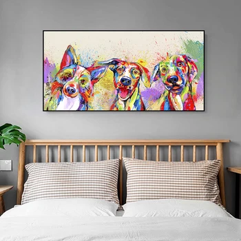 Abstract Colorat Animale Postere si Printuri Canvas Wall Art Pictura Câini Drăguț Imagini pentru Camera de zi Cuadros Decor Acasă