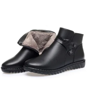 Noul Negru Complet Casual Piele Cizme de Iarna pentru Femei Cizme Toc Plat Confortabil Pantofi de Pluș Cald / Lână Zăpadă Cizme Glezna Cizme