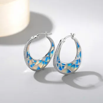 2018 Nou DIY cadou Argint 925 superb moda albastru și portocaliu Legăna Cercei Petrecere de lux Bijuterii Email