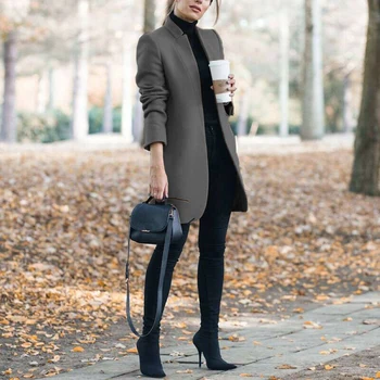 Moda Femei, Plus Dimensiune Lână Haina Birou Doamnă Toamnă Stand de Guler Culoare Solidă Lână Pentru Femei Imbracaminte haină Călduroasă M-5XL