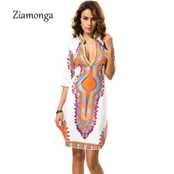Ziamonga 3XL Plus Dimensiune Haine Africane Dashiki Rochie Pentru Femei Casual Rochie de Vara Hippie Imprimare Dashiki Boho Dress Halat de Femme