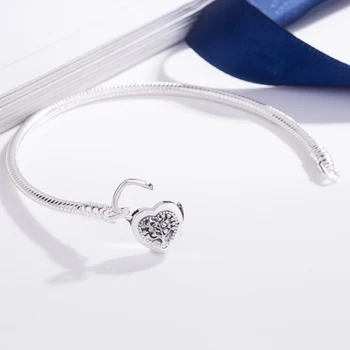 Dragoste Inima de Blocare de Argint 925 Șarpe Brățară de Bază Originală Margele Bratari pentru Femei Fit Europene de BRICOLAJ Bijuterii