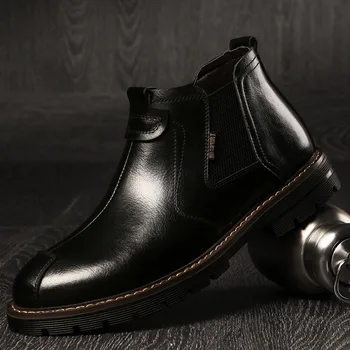 OEIN Bărbați Chelsea Cizme din Piele Slip-on Pantofi Cald Iarna Cizme Glezna Cu Blană de Înaltă Calitate de Afaceri Britanic Botas Noi