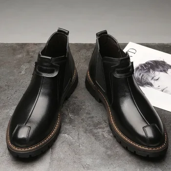OEIN Bărbați Chelsea Cizme din Piele Slip-on Pantofi Cald Iarna Cizme Glezna Cu Blană de Înaltă Calitate de Afaceri Britanic Botas Noi