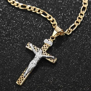 Witaya Isus Crucea Pandantiv Colier cu Lanț de Aur din Oțel Inoxidabil Gol Religioase Cruce Pandantive & Coliere pentru Bărbați Bijuterii