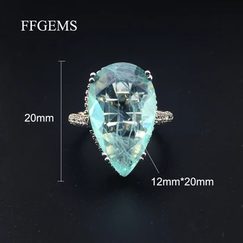 FFGems Creat Paraiba Turmalina Piatră prețioasă Pere 12*20mm Nunta Logodna Diamante Inele mari Cadou Bijuterii Fine pentru femei fata