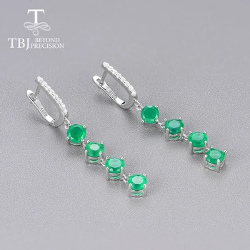 TBJ,Lung de Piatră prețioasă cercel 4ct naturale agat verde rotund 5 mm argint 925 bijuterii fine pentru fete soția partid cadou