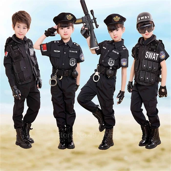 Poliția rutieră Polițist Costume Cosplay pentru Copilul Băieți Carnaval de Halloween Fancy purtat uniforma Militară Cadou de Ziua de nastere