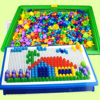 296 Piese/Set Cutie plină de Cereale Ciuperci de Unghii Margele Inteligent 3D Puzzle Jocuri Puzzle de Bord pentru Copii Copii, Jucarii Educative