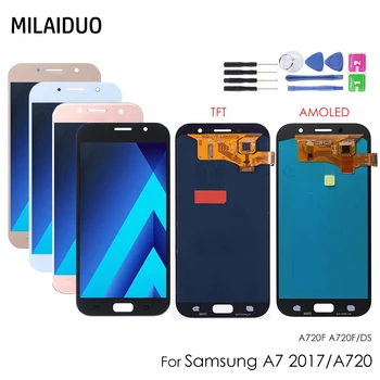 AMOLED/TFT Pentru Samsung Galaxy A7 2017 A720 SM - A720F A720M A720Y / DS Display LCD Touch Screen de Asamblare Luminozitate Reglabilă