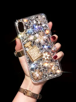 De lux Bling Cristal de Diamant Stras Sticla de Parfum de Caz Pentru Xiaomi mi 10 Pro 8 9 Lite SE Note10 Pro 5X 6X A2 MAX3 Caz de Telefon