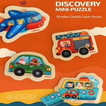 MiDeer 5pcs Puzzle-uri din Lemn Jucărie Cognitive Trafic Puzzle Joc Educativ pentru Copii din Lemn Jucarie Copii Puzzle 1-2Y Cadou pentru Copil