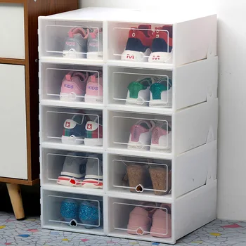 6pc Transparent cutie de pantofi depozitare cutii de pantofi îngroșat de praf pantofii organizator cutie pot fi suprapuse combinație dulap pantofi