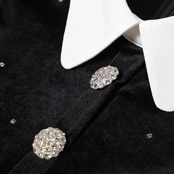 SEQINYY Rochie de Catifea 2020 Primavara Toamna anului Nou Design de Moda pentru Femei Maneca 3/4 Butonul de Cristal Subțire Bling Mini Negru Rochie
