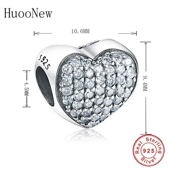 HuooNew Fit Original Pandora Farmecul Bratari Argint 925 Inima Deschide Clar CZ Margele de Cristal Pentru a Face Femeile Berloque