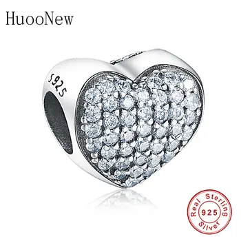 HuooNew Fit Original Pandora Farmecul Bratari Argint 925 Inima Deschide Clar CZ Margele de Cristal Pentru a Face Femeile Berloque