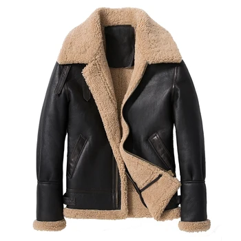 SANI 2020 Noua Moda de Sus piele de Oaie de Calitate Blana Shearling Jacket Black Gros Piele naturala Slim Cald Iarna Haină de Blană Real