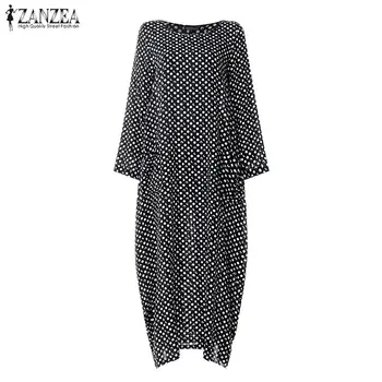 Moda Polka Dot Print Maxi Dress pentru Femei Toamna Sundress ZANZEA 2021 Boem Maneca Lunga Tunica Vestidos de sex Feminin O de Gât Halat