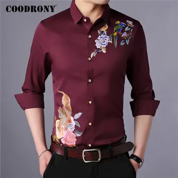 COODRONY Brand Camasa Barbati Stil Chinezesc Broderii Florale Combinezon Homme Primavara Toamna cu Maneca Lunga Barbati Camasi Casual Camisa C6072