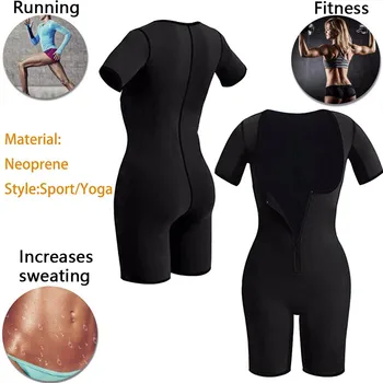 Hot Bodysuit Negru pentru Femei cu Maneci Lungi Costum Sauna Body Shaper Talie Antrenor Corset pentru slabire Slim Fit Jogging Centura