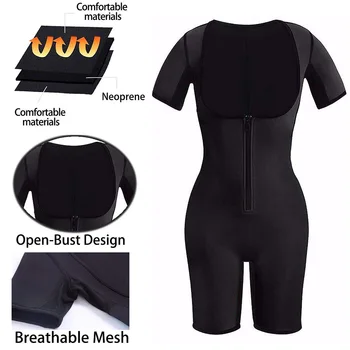 Hot Bodysuit Negru pentru Femei cu Maneci Lungi Costum Sauna Body Shaper Talie Antrenor Corset pentru slabire Slim Fit Jogging Centura