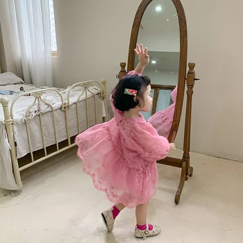 Fete Dantelă Rochie De Printesa De Moda De Primăvară 2021 Copii Îmbrăcăminte Copil Fata De Broderie Maneca Lunga Rochie Cu Vesta Interioara