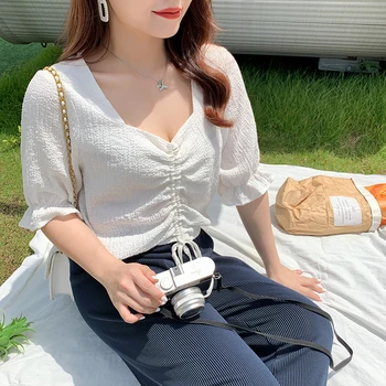2020 Noua moda femei din coreea de vară stil frânghia de bluza v-neck bluza 2393
