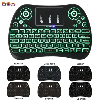 Rusă/spaniolă/engleză Tastatură 2.4 G Wireless Mini Tastaturi cu iluminare din spate 7 culori LED-uri Portabile, Tastaturi Jocuri cu Touch Pad