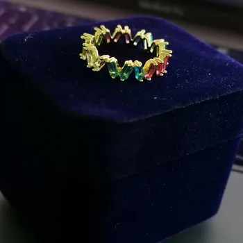 Cz eternitate trupa de logodna inel rainbow colorate cubic zirconia de culoare de Aur de moda trendy pentru femei stivuire diy inele