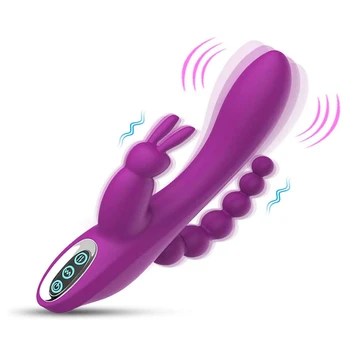 3 în 1 G-Spot Iepure Analsex Penis artificial Vibratoare Jucarii Sexuale cu 7 Mode pentru Femei Silicon Clitoris Vagin Stimulator Masaj Cupluri