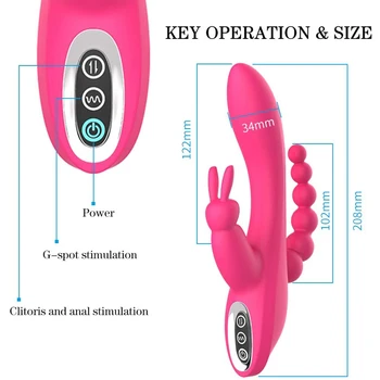 3 în 1 G-Spot Iepure Analsex Penis artificial Vibratoare Jucarii Sexuale cu 7 Mode pentru Femei Silicon Clitoris Vagin Stimulator Masaj Cupluri