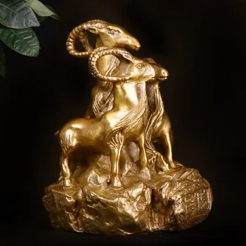 Antelope Statuie De Cupru Pur, Trei Oi Ornamente De Alama Meserii Creative Feng Shui Animal Acasă Decorare Birou De Bronz