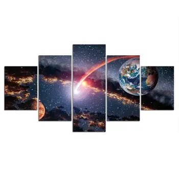 5 Panoul de Planeta Univers Spațiu Poze Panza Pictura Cerul Înstelat Poster de Imprimare Pământ Luna Imagine pentru Camera de zi HomeDecor
