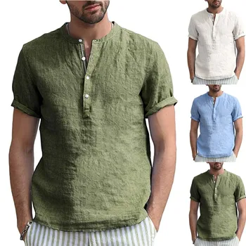 Oamenii Acasă Culoare Pură Butonul Lenjerie De Tricouri De Vară 2020 Maneci Scurte Topuri Retro Moda Casual Hawaiian Bluza Streetwear Camisas