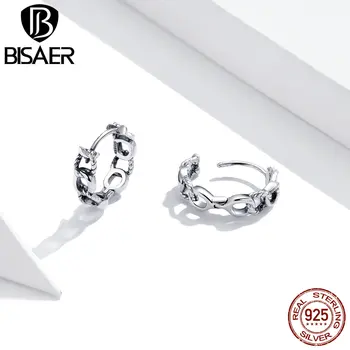 BISAER Simplu Cerc Cercei Real Argint 925 Lant Cercei Pentru Femei Bijuterii de Nunta Cadou ECE960