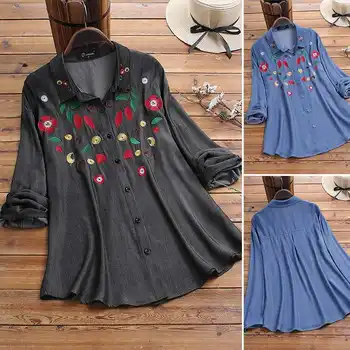 2021 Vintage, Broderie Tricouri Femei Rândul Său, În Jos Guler Bluze Butonul De Jos Tunica Topuri Casual Cu Maneci Lungi Vrac Blusas Femininas 7