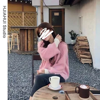 Moda Chic de Toamna Iarna Moale Nurca Cașmir Pulovere Cardigane Femei Roz Butonul Tricotate coreean Liber Tricotaje Topuri