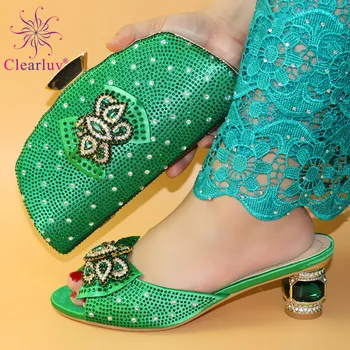 Culoare de aur New Sosire Nigerian Papuci de casă cu Saci de Potrivire Set Decorat cu Cristal Femei Pantofi și Geantă Set pentru Petrecere