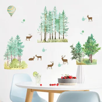 Verde Pădure Cerb Pe Perete Autocolant Perete Acasă Decorare Adeziv Poster Mural