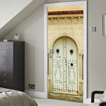 3D Musulman Arab de Cultură Autocolante Ușă Veche de Renovare Living, Dormitor cu Usa Creative Acasă Decorare Autocolant Perete Amovibil