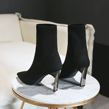 LazySeal 7cm Șosete Cizme de Moda pentru Femei 2020 Metal Pantofi cu Toc Sexy Botine Negre Subțiri, Pantofi cu Toc Femeie Doamnelor Parte de Boot