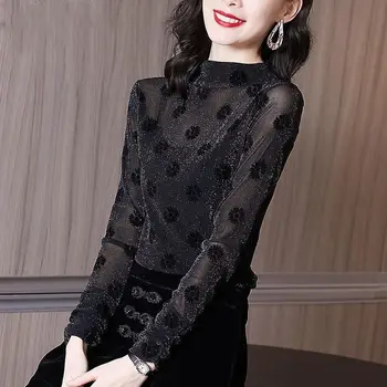 Femei Primavara Toamna Bluza Stil Camasa pentru Femei Guler Polka Dot Maneca Lunga cu Paiete coreean Elegante, Topuri SP1096