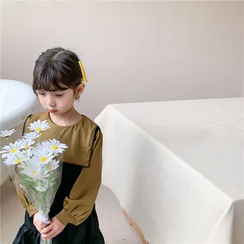 Copii Rochii pentru Fete Rever Cusut Rochie 2021 Primăvară Nouă Copii Sifon coreean Rochie cu Maneci Lungi