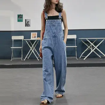 Coreeană Japonia drept stil liber secțiune largă salopete denim school Hip Hop Streetwear casual drăguț femei subțire pantaloni largi picior