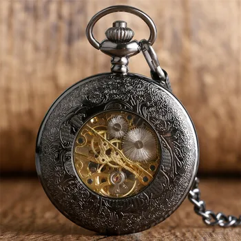Vintage Mecanic Ceas de Buzunar Roata Dințată Jumătate Hunter Pandantiv Ceas cu Cifre Romane Retro Ceas de Mână de Lichidare reloj de bolsillo