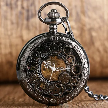 Vintage Mecanic Ceas de Buzunar Roata Dințată Jumătate Hunter Pandantiv Ceas cu Cifre Romane Retro Ceas de Mână de Lichidare reloj de bolsillo