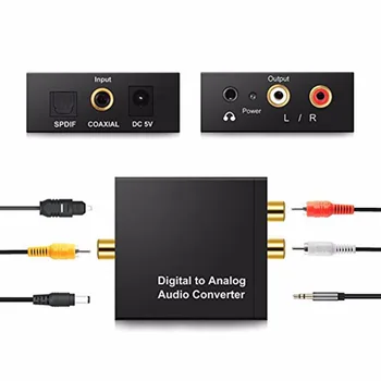 TTKK Digital la Analogic Convertor Audio Amplificator cu Decodor Fibră Optică, cablu Coaxial Semnal Analogic Audio Stereo cu Adaptor de 3,5 M
