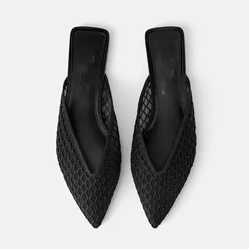 GENSHUO Pantofi Plat 2020 Moda Catâri Pentru Femei ochiurilor de Plasă Subliniat Toe Slip On papuci de Femei Papuci de casa Sandale de Vara pentru Femei Pantofi