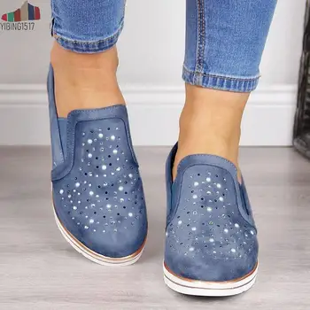 Femei de vară Pană Pantofi de Panza 2019 Nou Casual Doamnelor Pantofi Singur Plus Dimensiune Respirabil Stras Slip-on pentru Femei Sandale Pompe